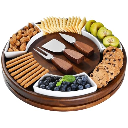 Acacia Wood Lazy Susan Cheese Board Set