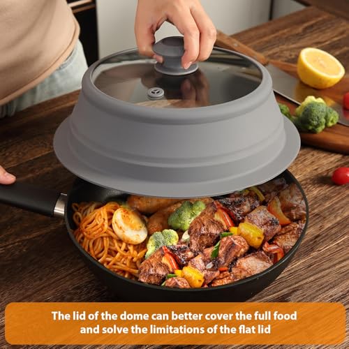 Collapsible Microwave Splatter Lid with Vented Tempered Glass Cover Wok Lid for Microwave Safe