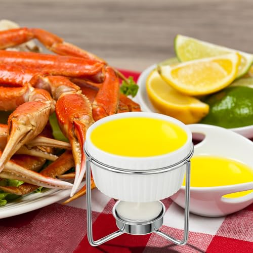 60 Pcs Ceramic Butter Warmers Set for Seafood with Stands