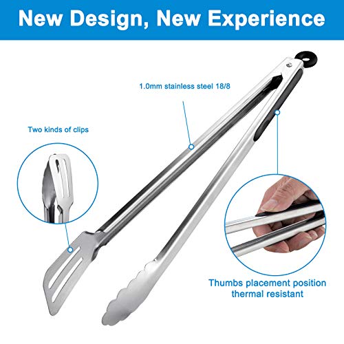 16-inch & 12-Inch Grill Tongs for Cooking BBQ Heavy Duty Extra Long Grilling Tongs, Premium Set 2 pack (2 Count)