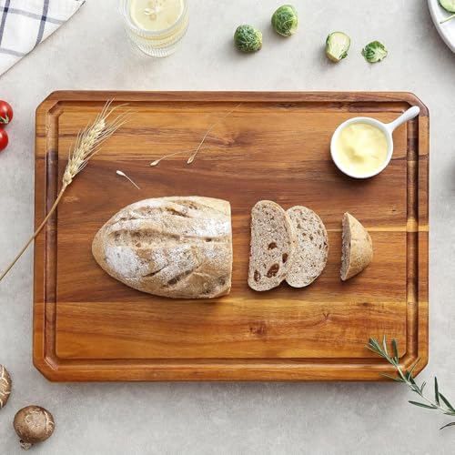 Large wood Cutting Board for Kitchen with Juice Handles