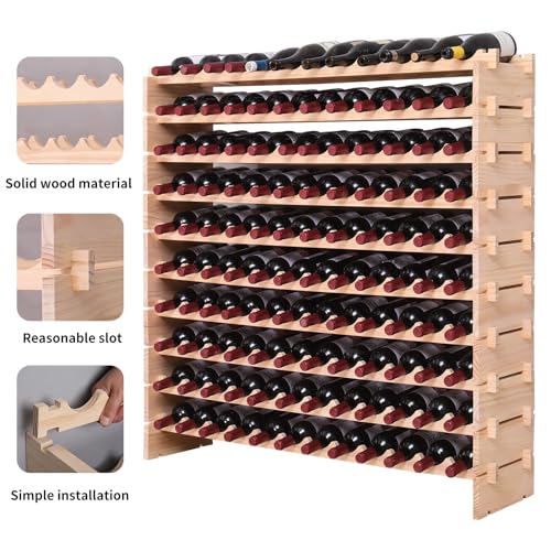 Freestanding Wine Rack Cabinet Floor Standing 120 Bottle Pine Stackable Storage Modular Wine Rack Display Stand (120 Count)