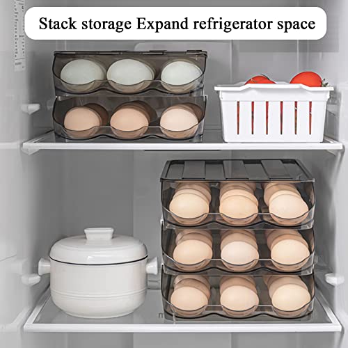Egg Holder for Refrigerator Auto Scrolling Organizer Plastic Stackable Storage Container Reusable Clear Tray Box Basket Bin Lid Drawer Carrier Keeper