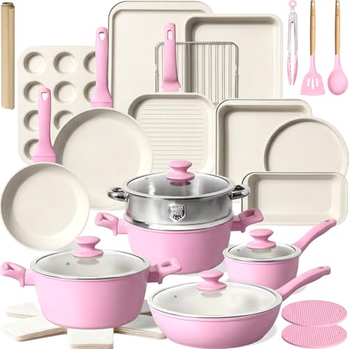 Pots and Pans Set Non Stick 31 Piece Kitchen Nonstick Cooking Cookware Sets with Grill Pan Saucepan Baking Sheet Utensil