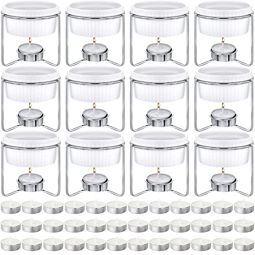 60 Pcs Ceramic Butter Warmers Set for Seafood with Stands