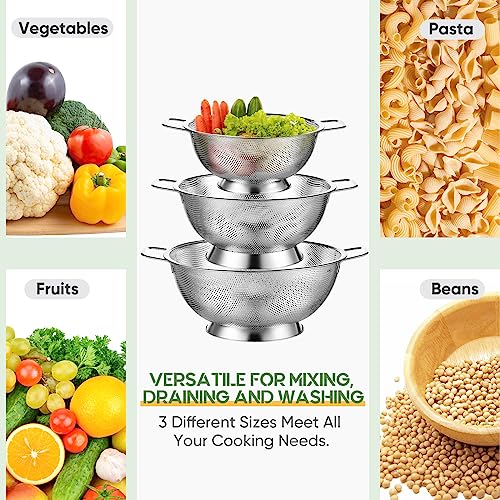 3 Pcs Stainless Steel Colander Set Metal Mesh Strainers
