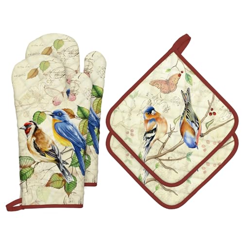 Vintage Bird Oven Mitts and Pot Holders Set (2 Count)