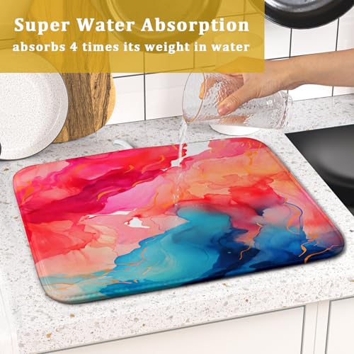 Ink Painting Dish Drying Mat Abstract Art Microfiber Drying Pads Kitchen Washable Dish Drainer Pad 16 x 18 Inch
