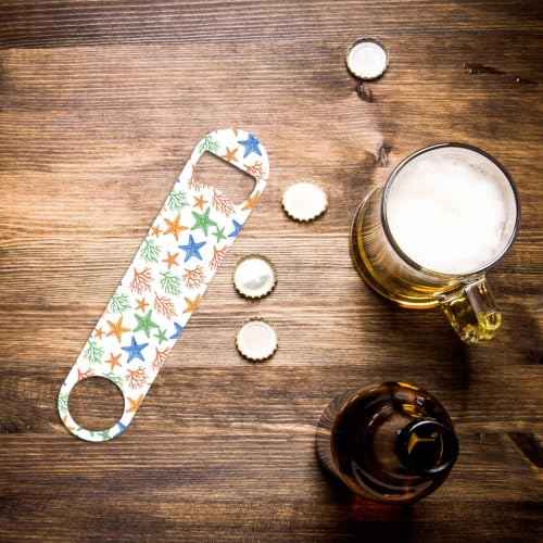 Watercolor Starfish Stainless Steel Bottle Opener Marine Coral Algae Aquatic Plant Abstract Tropical Orange Blue Flat Beer Bottle Opener Keychain for Home Kitchen Bar Restaurant Party Gift