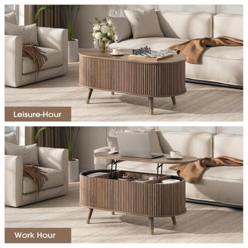 Oval Lift Top Coffee Table with Storage for Living Room