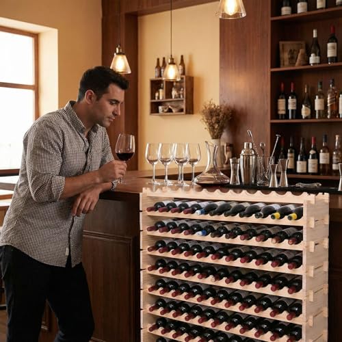 Freestanding Wine Rack Cabinet Floor Standing 120 Bottle Pine Stackable Storage Modular Wine Rack Display Stand (120 Count)