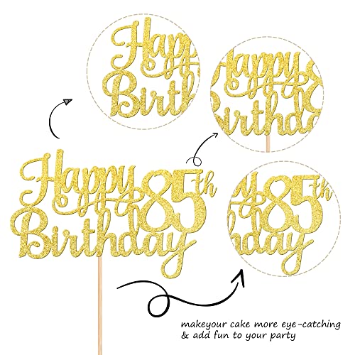 1 PCS Happy 85th Birthday Cake Topper Gold Glitter Cheers to 85 Years Birthday Cake Pick 85 Fabulous Cake Decoration for Happy 85th Birthday Theme Party Decorations Supplies
