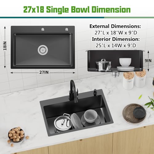 Black 27x18 Inch Kitchen And Bar Sink