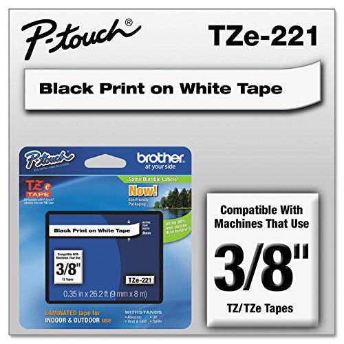 R) TZe-221 Black-On-White Tape, 0.38in. x 26.2ft., BRTTZ221