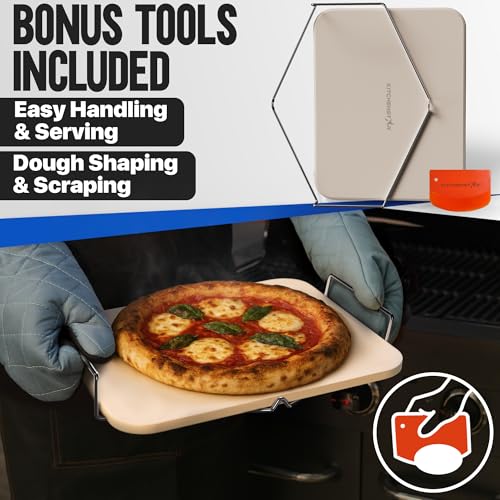 15x12 inch Pizza Stone for Oven & BBQ Grill with Handles