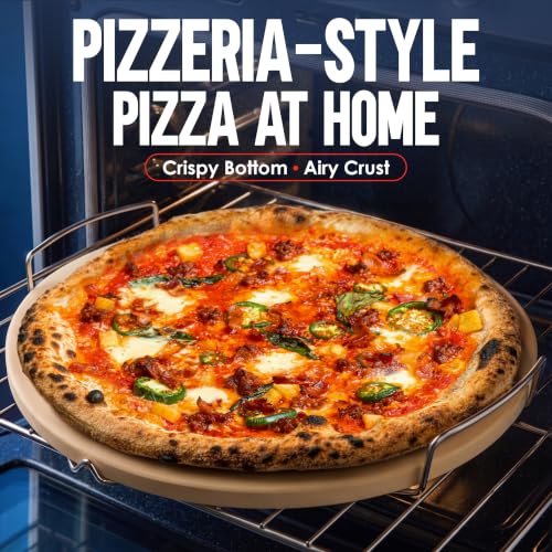 16 inch Pizza Stone for Oven and BBQ Grill with Handles