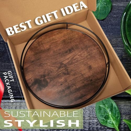 9" Rustic Brown Wood Lazy Susan
