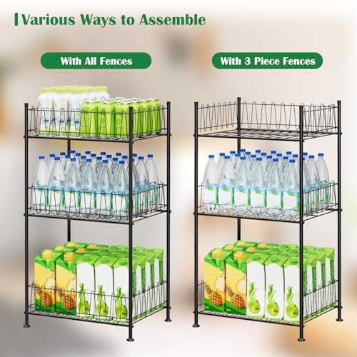 Water Bottle Organizer 3 Tier Water Bottle Holder Storage Rack Metal Drink Beverage Soda Can Organizer Shelf Stand for Floor Pantry Kitchen Classroom Food Storage