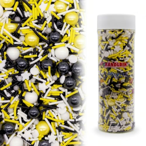 Yellow & Black & White Sprinkles Mix Size Pearls Bumble Bee Themed Cake Decorations Cupcake Toppers Perfect for Wedding Valentine Supplies 4.58OZ (4.58 Ounce)