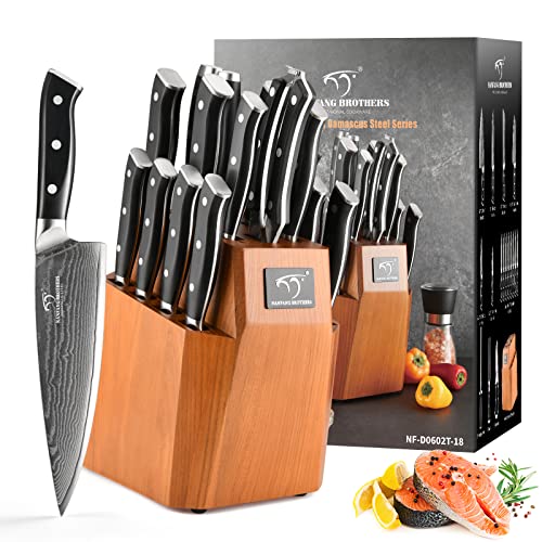 18PCS Damascus Japanese Kitchen Knife Set with Block (18 Count)