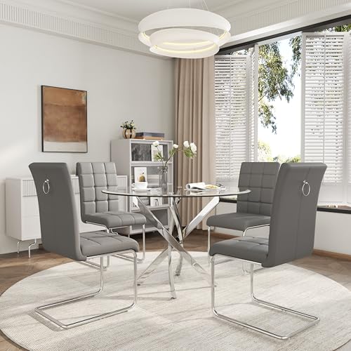 5 Piece Round Glass Dining Table Set