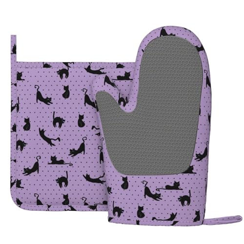 Black Cat Oven Mitts and Pot Holders Sets of 4