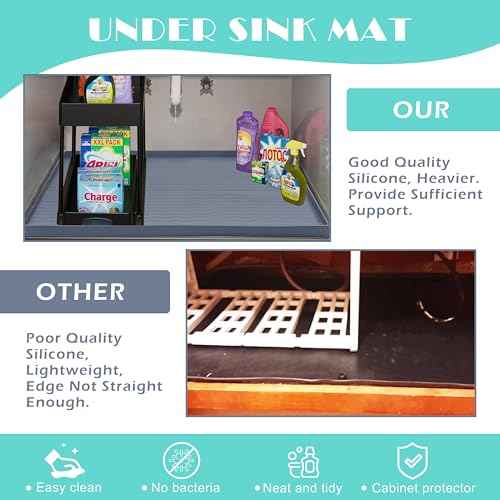 Waterproof Silicone Under Sink Mat 34'' x 22'' Shelf Liner for Kitchen and Bathroom