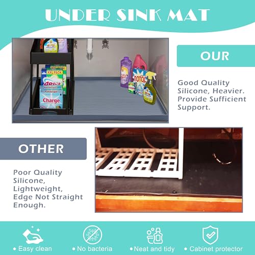 Waterproof Silicone Under Sink Mat 40'' x 22'' Shelf Liner for Kitchen and Bathroom (880 sq in)