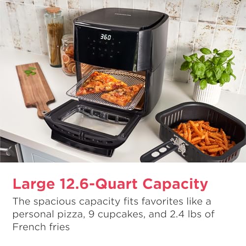 5-in-1 Air Fryer Combo Oven with Viewing Window, Large 12.6 QT Capacity, Digital Display, 5 Cooking Modes, 7 Recipe Presets, Automatic Shake Reminder, PFAS-Free Cooking Surfaces, Black