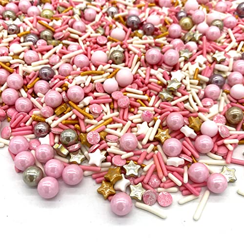 Rose and Gold Sprinkles Sugar Sprinkle Mix Pink Sprinkles Cake Decorations Cupcake Toppers Cookie Decorating Ice Cream Celebrations Shaker Jar Wedding Shower Party（120g (4.2 Ounce)