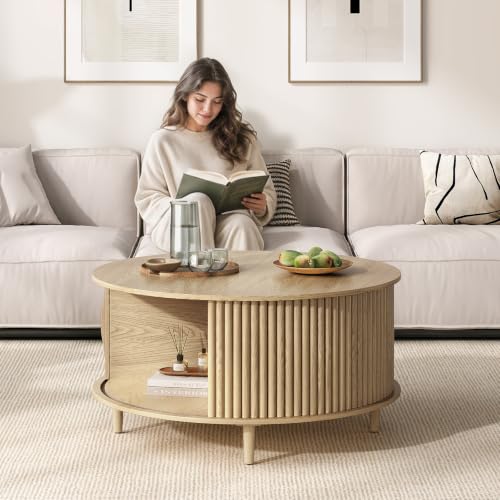 Round Coffee Table with Storage for Living Room