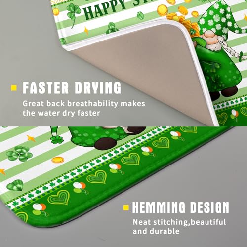 Shamrock Gnome Dish Drying Mat Coin Clover Dishes Fast Dry Mat 16x18 inch Absorbent Microfiber Dishware Drainer Pad for Kitchen Counter Sink