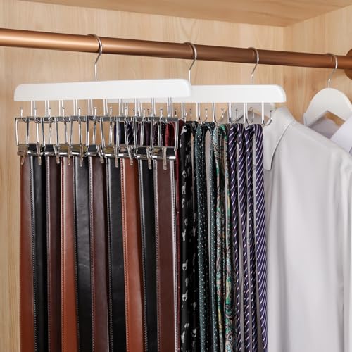 2 Pack 2 in 1 Belt Tie Hanger for Closet Max 60 Belts with 60 Ties Capacity (2 Count)