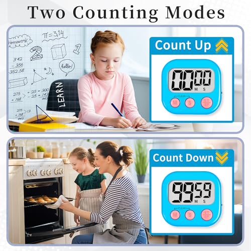 Digital Kitchen Classroom Timers for Kids Cooking 12pcs Blu Grn Pk