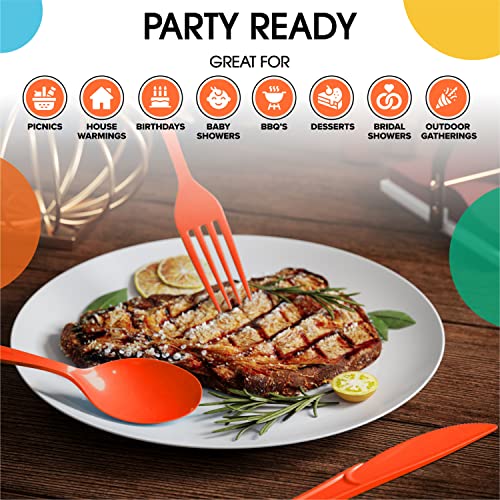 Party Solids Orange Plastic Spoons 200 Pieces Orange Spoons Disposable Utensils Heavy Duty Plastic Cutlery Set Disposable Cutlery Sets Flatware Sets Silverware Set Party Supplies & Party Tableware (200 Count)