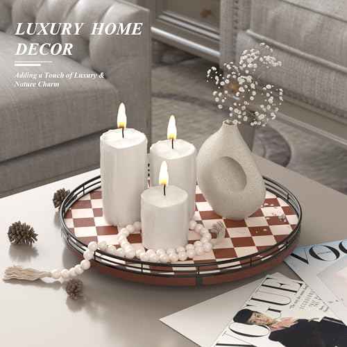 13 Inch Brown White Checkerboard Lazy Susan with Black Metal Rail
