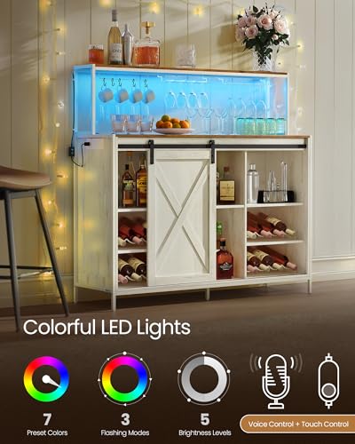 Coffee Bar Buffet Cabinet with LED Light and Power Outlet
