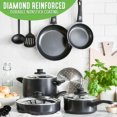 Soft Grip Healthy Ceramic Nonstick 12 Piece Kitchen Cookware Pots and Frying Sauce Saute Pans Set