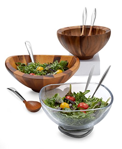 Butterfly Acacia Wood Salad Bowl with 2 Salad Servers