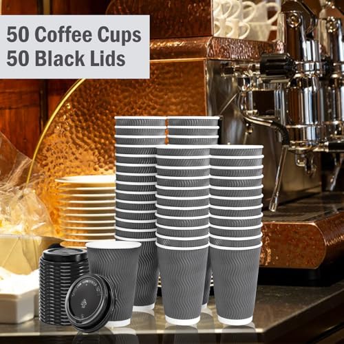 500 Pack 16 oz Insulated Disposable Coffee Cups With Lids (500 Count)