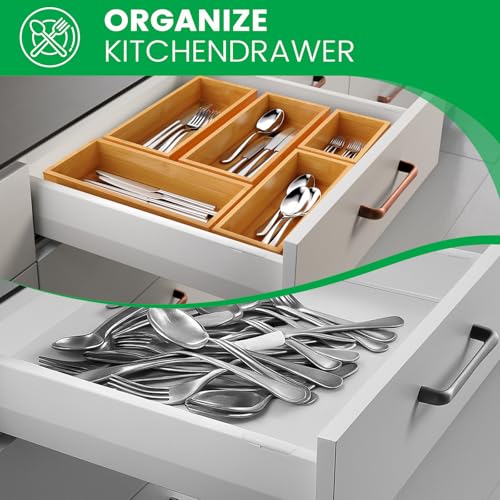 Bamboo Drawer Organizer Set (5 Compartments)