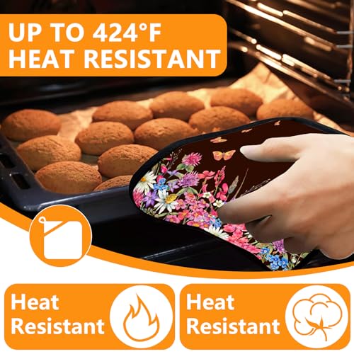Watercolor Flowers Oven Mitts and Pot Holders Sets 4Pcs