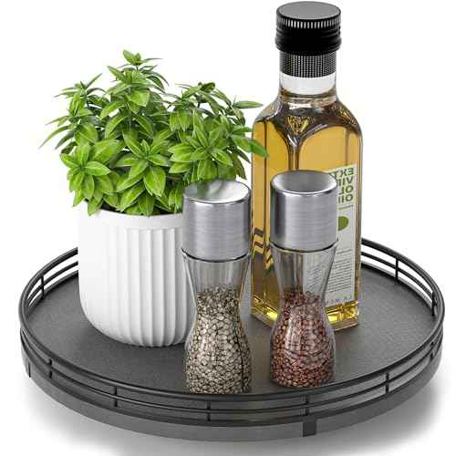 10 Inch Natural Slate Lazy Susan with Black Raised Iron Rim