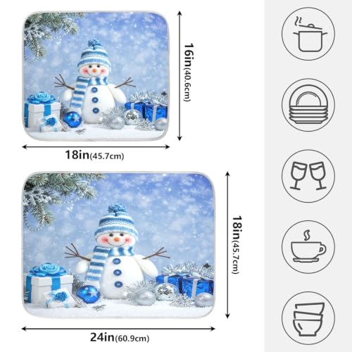 Christmas Snowman Winter Dish Drying Mat for Kitchen Counter Absorbent Microfiber Small Drying Pad Dish Mats Snowflake for Kitchen Countertops 16 x 18 Inch