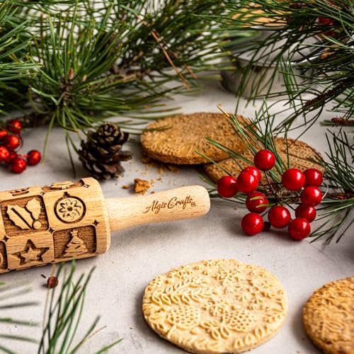 CHRISTMAS FEST 3 Mini Embossed Rolling Pin Set. Wooden Laser Engraved Textured rolling pins for Cookies