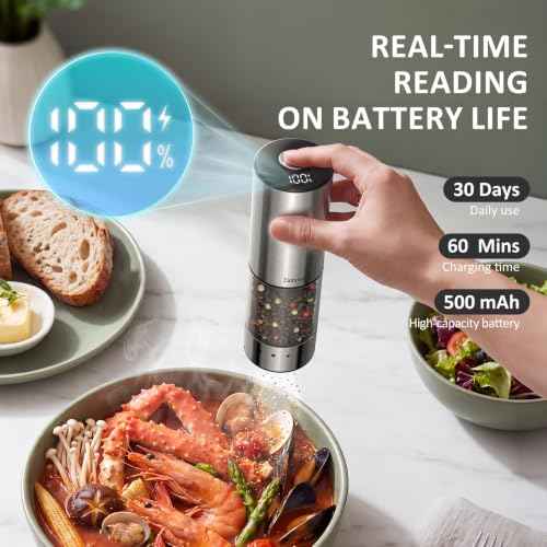 Rechargeable Electric Salt and Pepper Grinder Set with Charging Base