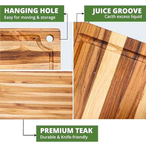 Teak Wood Board with Juice Groove & Hanging Hole