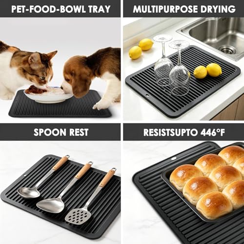 Black Silicone Trivet 16'' X 12'' Silicone Hot Pads for Kitchen Nonslip and Heat Resistant Hot Pads Trivets for Kitchen Quartz Countertops