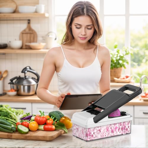 15-in-1 Vegetable Chopper 10 Blades, Veggie Cutter with Handle, Black/White