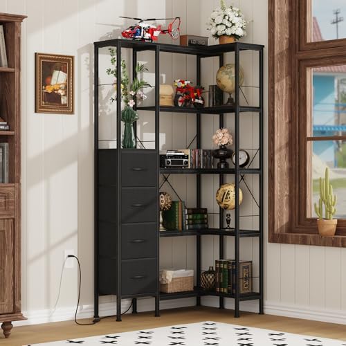 5 Tier Corner Bookshelf with LED Light Strips (6 Count)
